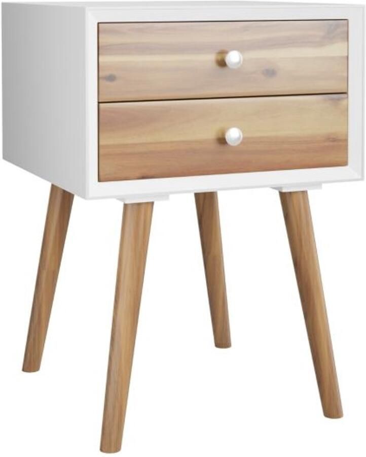 Furnibella Nachtkastje met 2 Lades – Houten Bijzettafel Telefoontafel – Klassiek Design – Bruin