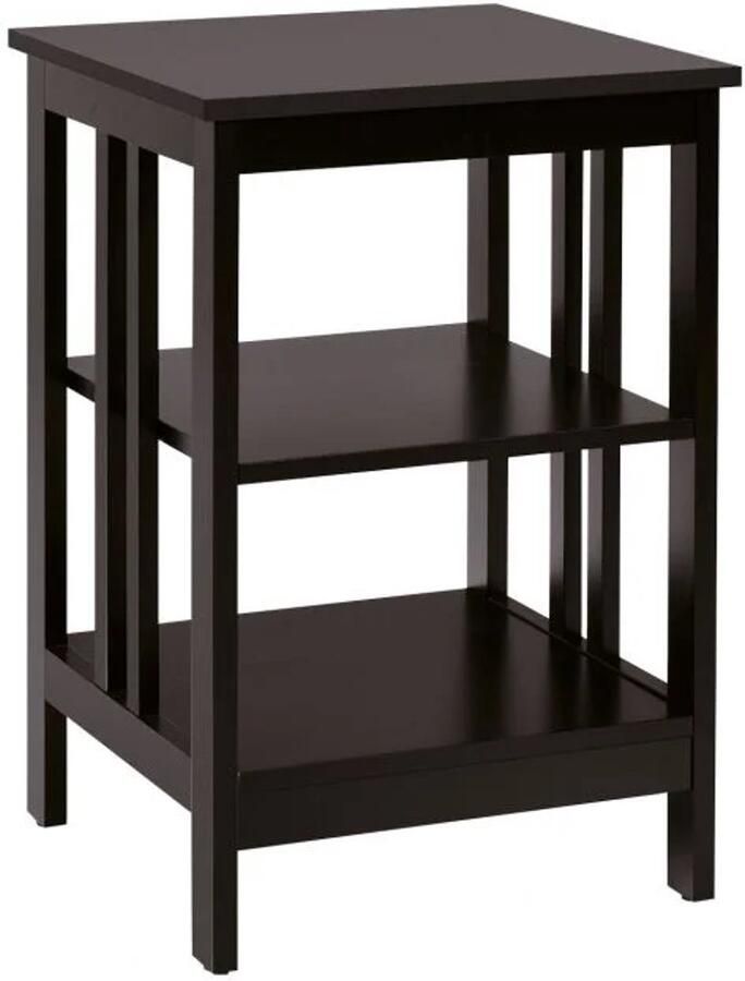 Furnibella -Nachtkastje met 3 Niveaus – II-Vormige Bijzettafel met Plank en Opbergruimte (40 x 40 x 61 cm Koffie)