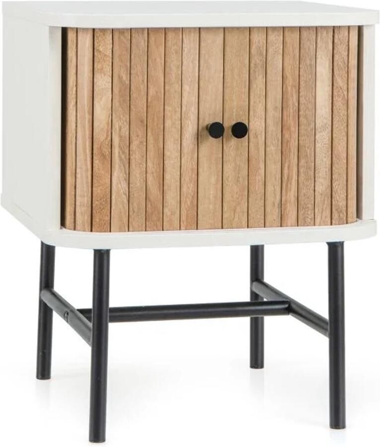 Furnibella -Nachtkastje met Schuifdeuren – Opbergkastje met Ruime Opbergruimte – 40 x 39 x 49 cm – Wit