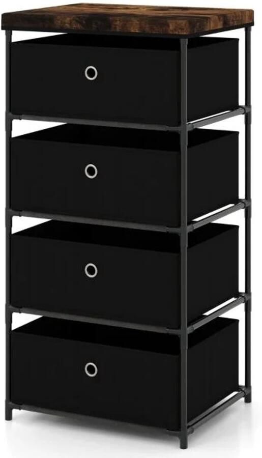 Furnibella -Nachtkastje met Stoffen Lades en Metalen Frame – Bijzettafel en Opbergkast (Zwart)