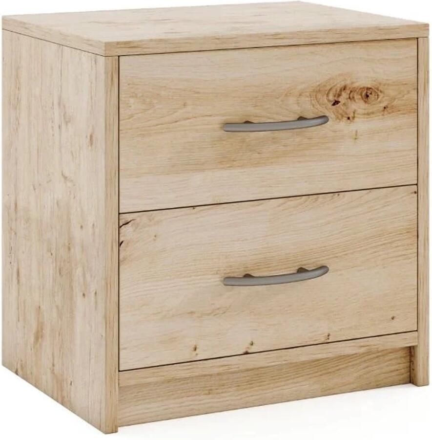 Furnibella -Natuurlijk Nachtkastje met 2 Lades – Klein Nachtkastje en Salontafel – Stijlvol en Multifunctioneel