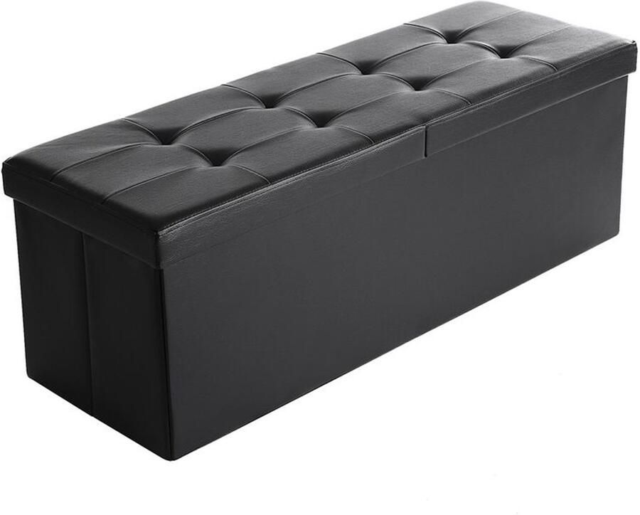 Furnibella -Opbergbank 110 cm – Zwart Kunstleer Scharnierend Deksel & Stijlvol Design