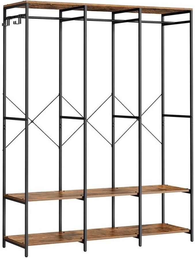 Furnibella _Open Kledingkast met Verwijderbare Haken in Ebbenhout Bruin