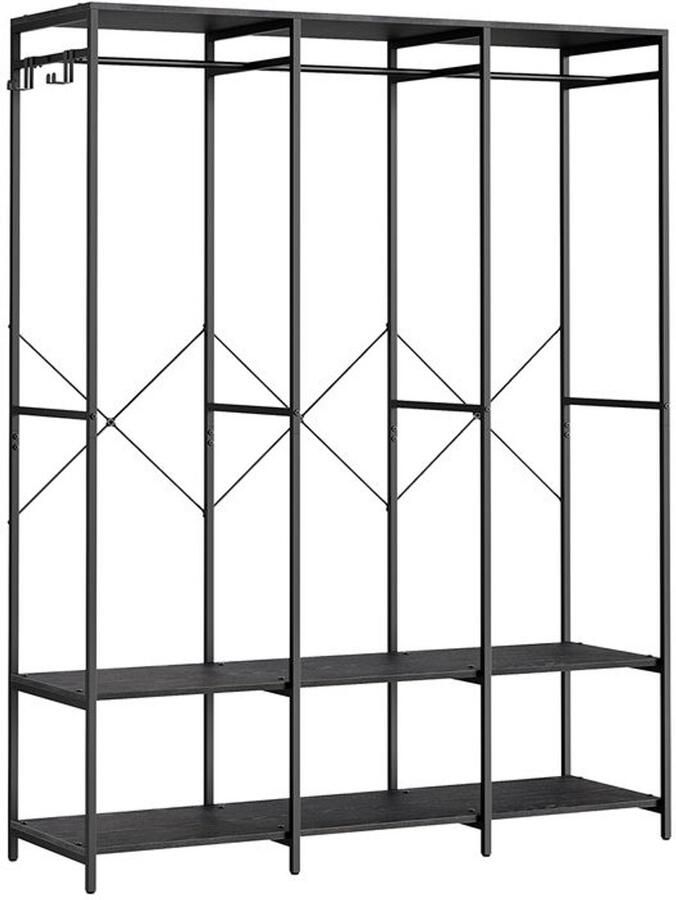 Furnibella -Open Kledingkast met Verwijderbare Haken – Zwart Ebbenhout