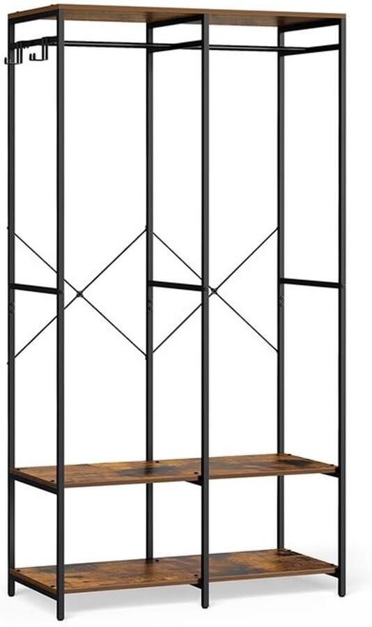 Furnibella -Open Kledingkast met Vintage Bruine Kledingroede – Stijlvol en Functioneel