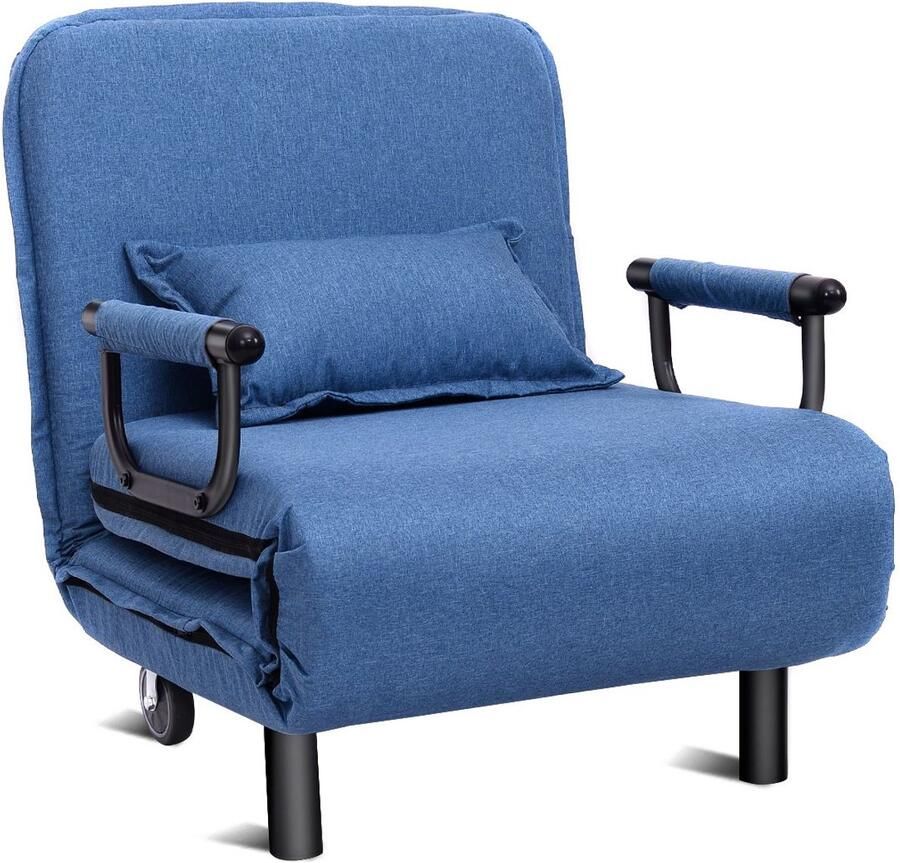 Furnibella -Opklapbare 3-in-1 Slaapstoel – Comfortabele Slaapbank & Logeerbed in Één (Blauw)