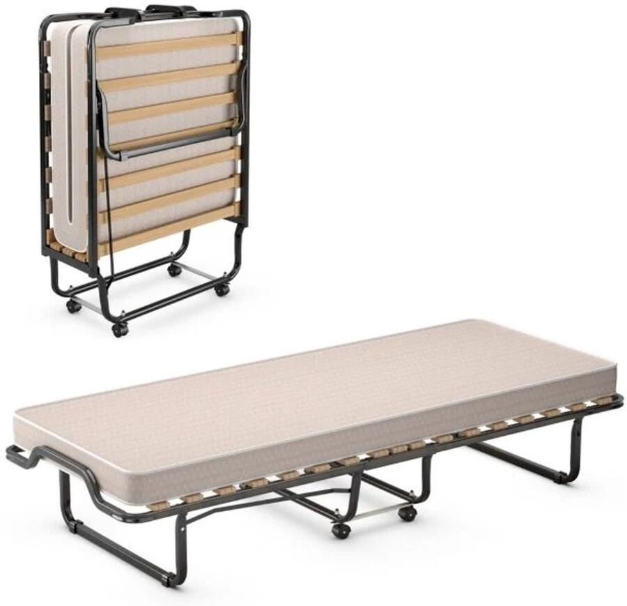 Furnibella -Opklapbed met Luxe Matras 200x90 cm – Draagbaar en Comfortabel (Beige Zwart Made in Italy)