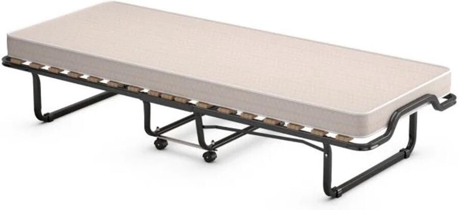 Furnibella -Opvouwbaar Logeerbed 80x200 cm – Compact Bed met Traagschuimmatras (Zwart)