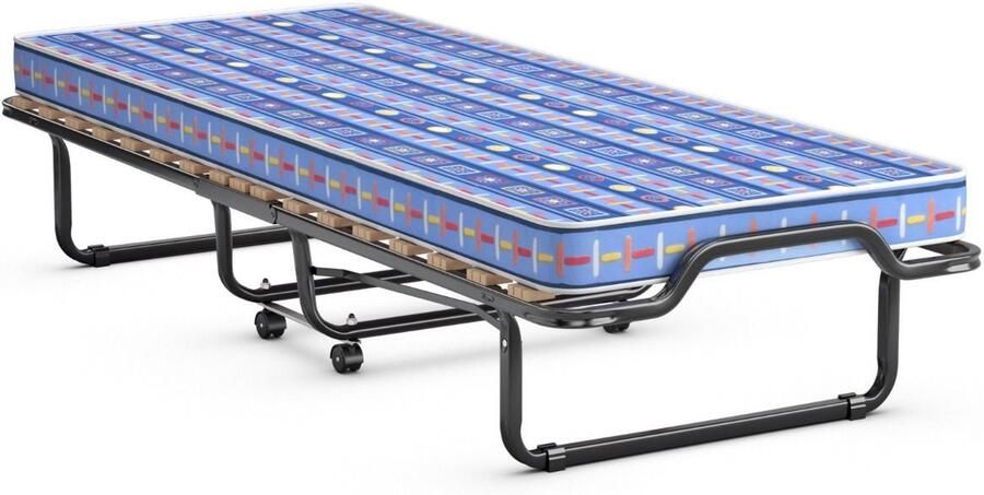 Furnibella -Opvouwbaar Logeerbed 80x200 cm – Compact Bed met Traagschuimmatras (Zwart Blauw)