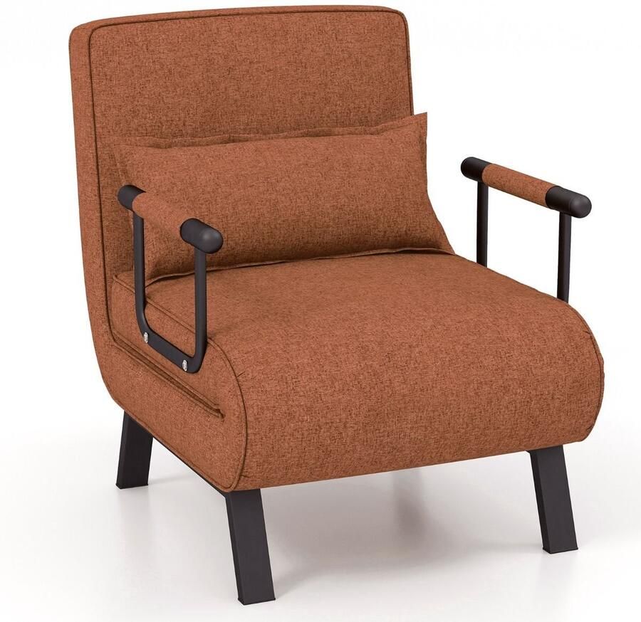 Furnibella -Opvouwbare Bank – Verstelbare 5-Positie Fauteuil voor Comfort en Ontspanning (Koffie)