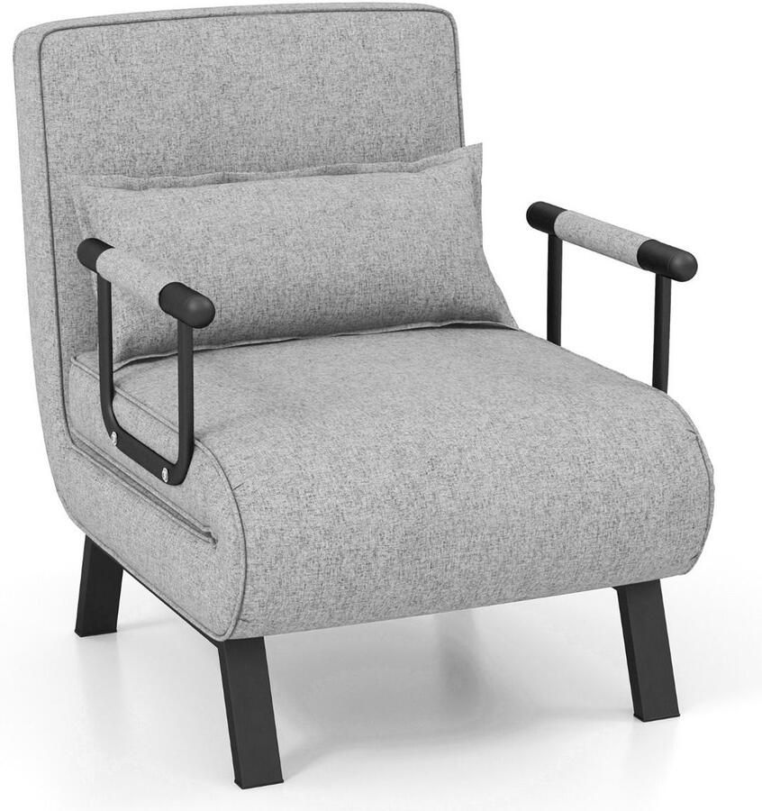 Furnibella -Opvouwbare Bank – Verstelbare 5-Positie Fauteuil voor Comfort en Ontspanning (Lichtgrijs)