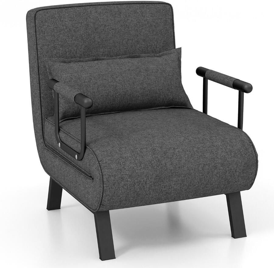 Furnibella -Opvouwbare Bank – Verstelbare 5-Positie Fauteuil voor Ultiem Comfort (Donkergrijs)