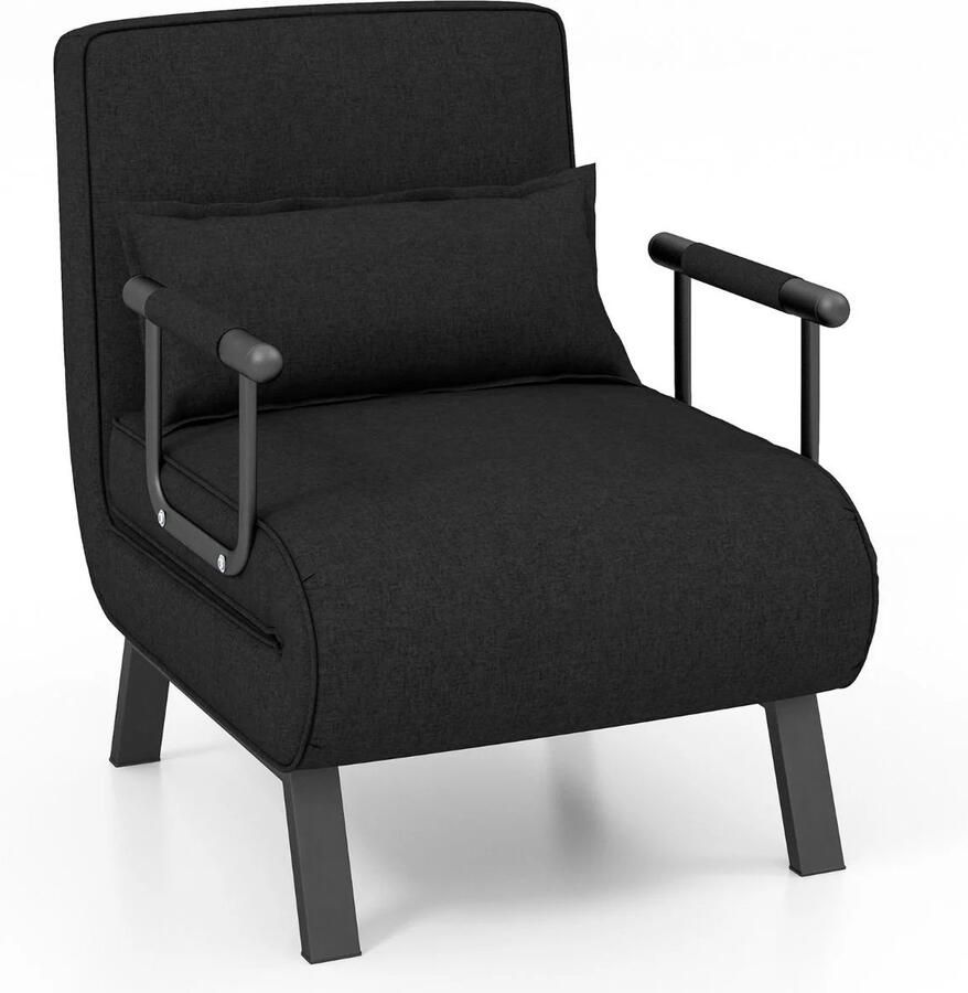Furnibella Opvouwbare Bank – Verstelbare 5-Positie Fauteuil voor Ultiem Comfort (Zwart)