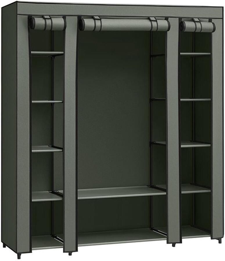 Furnibella _Opvouwbare stoffen kledingkast met kledingroede en 5 vakken in salie groen