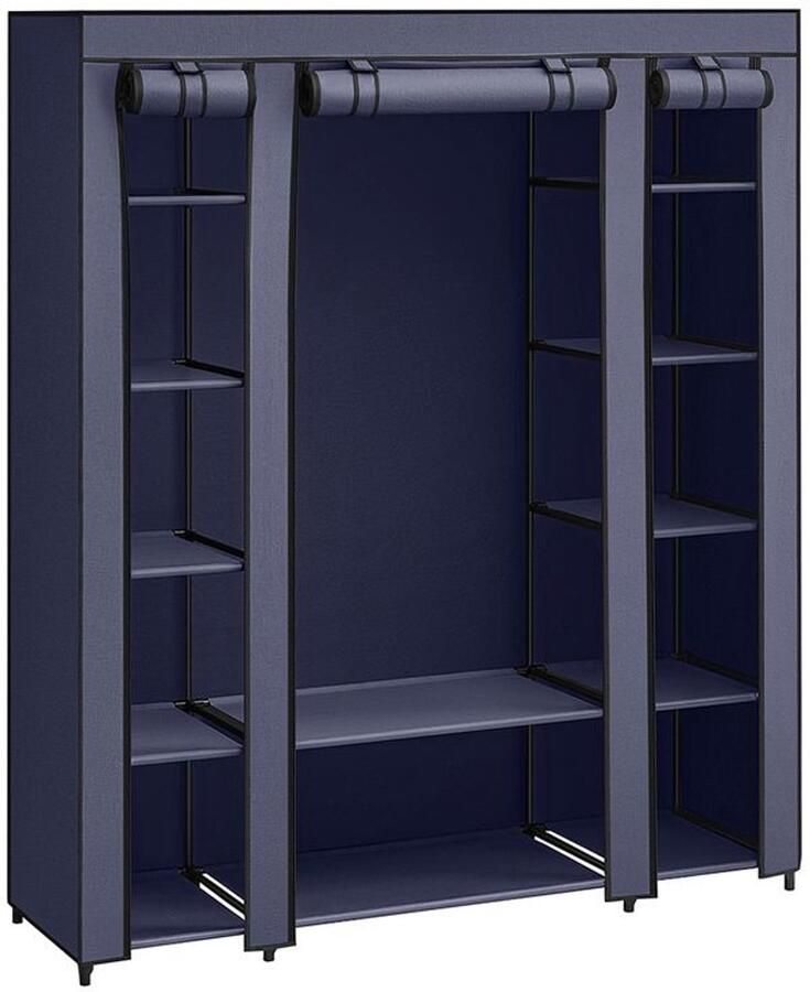 Furnibella _Opvouwbare stoffen kledingkast met metalen frame kledingroede en meerdere opbergvakken – Eenvoudige montage stofbescherming en ideaal voor slaapkamer kelder of camping_marineblauw