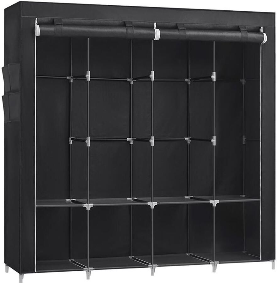 Furnibella _Opvouwbare stoffen opbergkast met 4 zijvakken – zwart en ruimtebesparend ontwerp