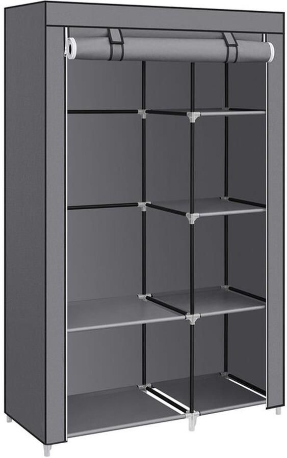 Furnibella _Opvouwbare XXL Stoffen Kledingkast met Stalen Frame 12 Legplanken en 2 Kledingroedes – 173x148x43 cm