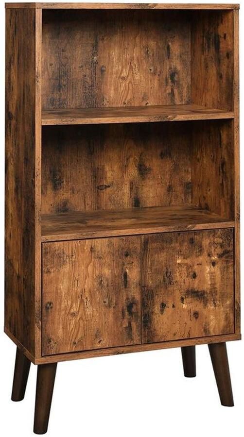 Furnibella -Retro Boekenkast met Deuren – Compact Design (60 x 30 x 120 cm)-houtlook bruin