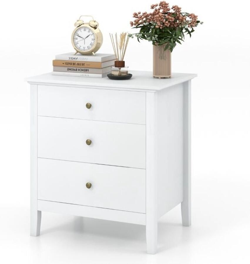 Furnibella -Ruim Nachtkastje met 3 Lades – Stijlvol & Functioneel voor Boxspringbed (Wit 56 x 45 x 66 cm)