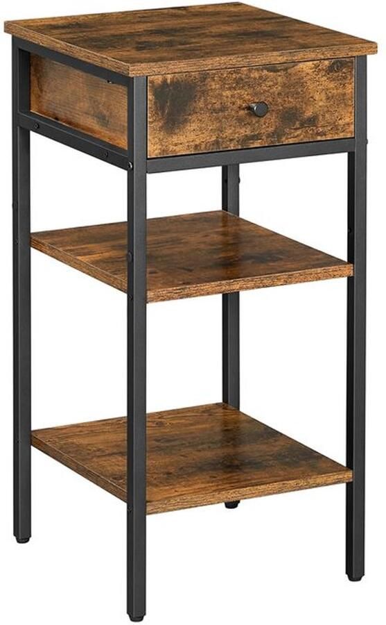 Furnibella -Ruimtebesparend Nachtkastje Compact & Functioneel Design-vintage bruin-zwart