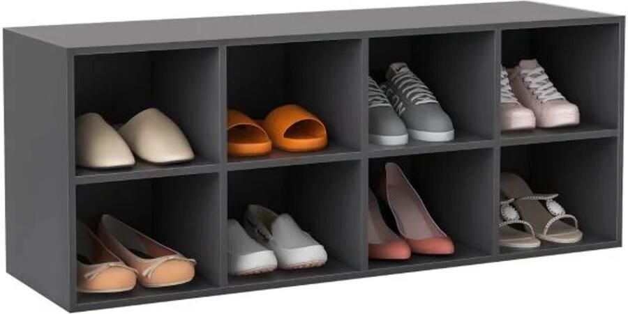 Furnibella -Schoenenbank met Houten Zitting en Schoenenrek 230 kg Draagvermogen Boekenkast 102x30x41 cm Grijs