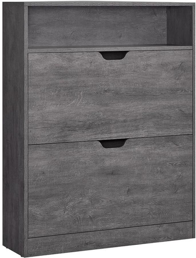 Furnibella -Schoenenkast met 2 Kleppen en Open Compartiment – Mistgrijs Stijlvol en Functioneel