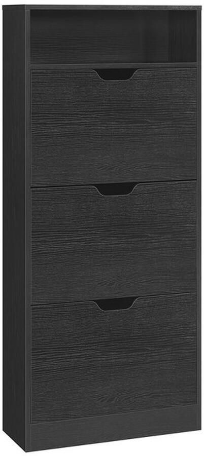 Furnibella -Schoenenkast met Open Compartiment – Verstelbaar Ebbenhout Zwart Stijlvol en Functioneel