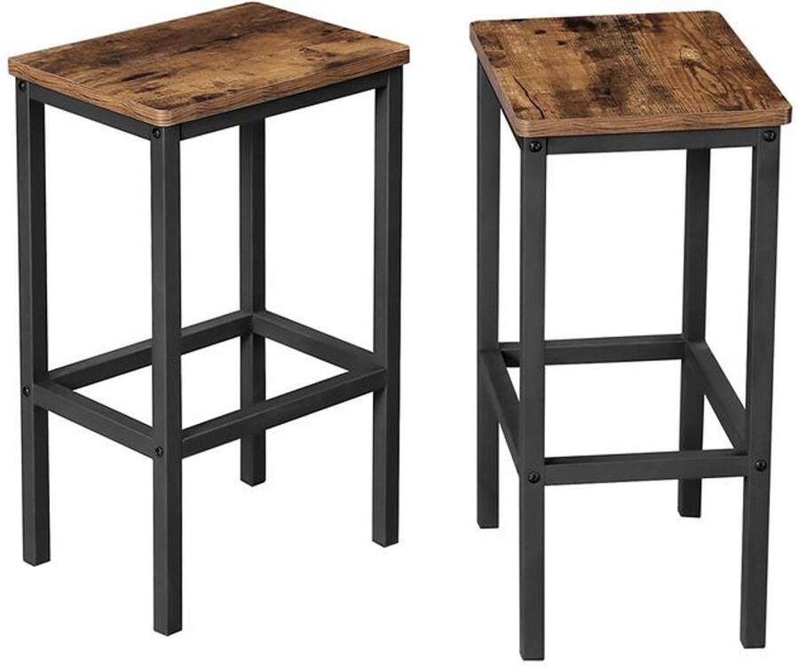 Furnibella -Set van 2 Barkrukken – Industriële Stijl Donkerbruin Vintage