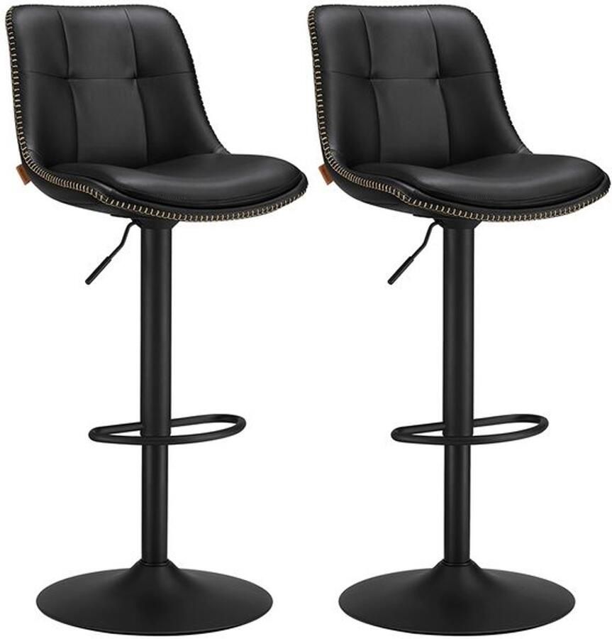 Furnibella -Set van 2 Barkrukken met Rugleuning – Inktzwart Stijlvol & Comfortabel