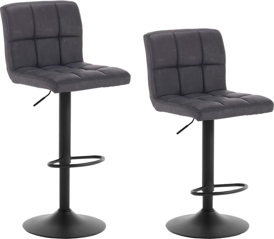 Furnibella Set van 2 Barkrukken Zitting in Kunstleer Voet in metalen Barstoelen draaibaar en verstelbare Antraciet