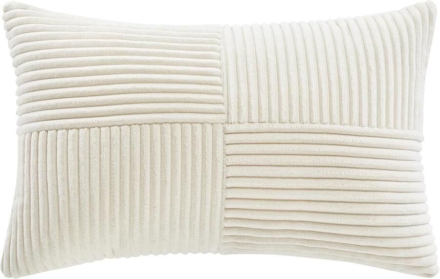 Furnibella -Set van 2 Corduroy Kussenslopen 50x70 cm – Zachte Katoenmix Boho-Stijl Crèmekleurig – Decoratief voor Bank Bed Slaapkamer & Woonkamer