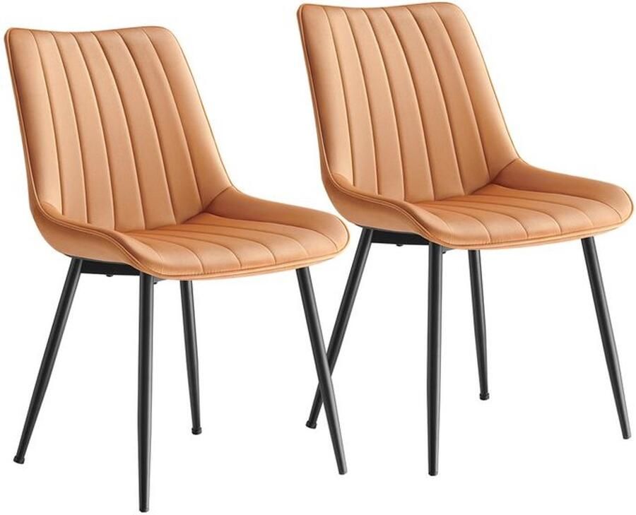 Furnibella -Set van 2 Eetkamerstoelen – Karamel Bruin & Inkt Zwart
