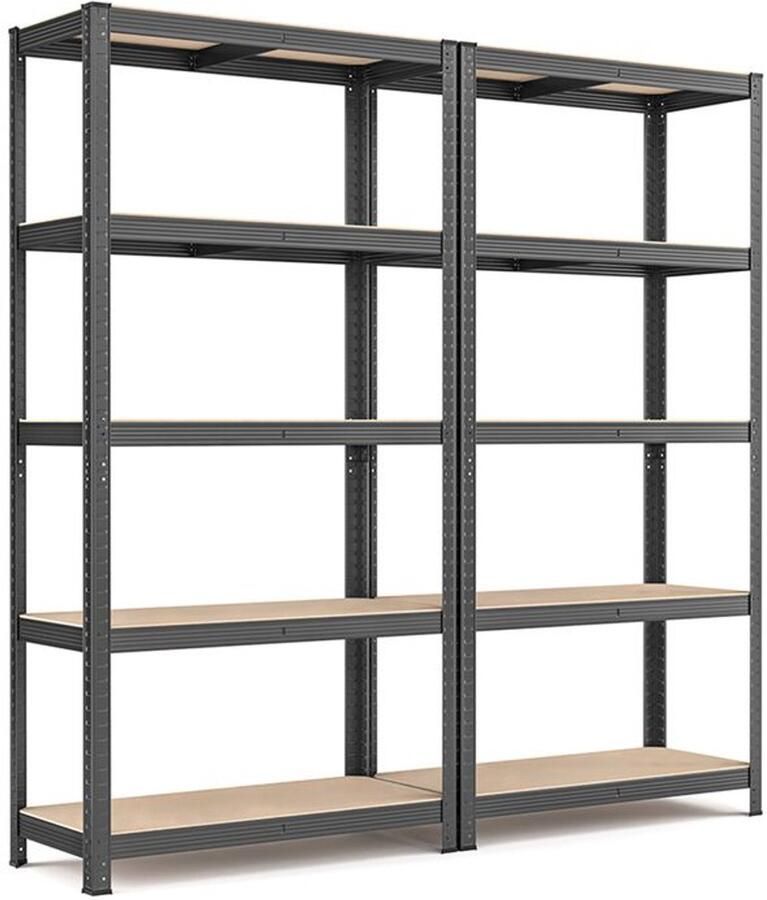 Furnibella _Set van 2 Grijs kleurige Opbergrekken 5 Verstelbare MDF Legborden per Rek Draagvermogen tot 875 kg Afmetingen 90 x 40 x 180 cm