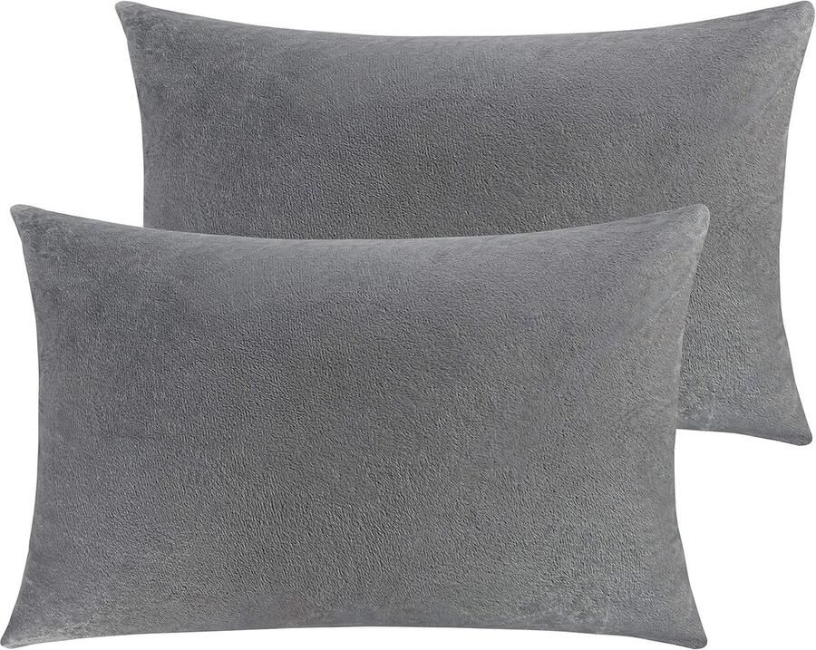 Furnibella -Set van 2 Grijze Kussenslopen 50x70 cm – Zacht Pluche Fluweel – Wasbare Decoratieve Kussenhoezen voor Bank Slaapkamer & Woonkamer – Luxe & Comfortabel
