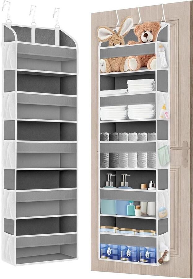 Furnibella -Hang organizer voor Deur – 5 Vakken Deurhanger van Verdikte Vliesstof Multifunctioneel Hangrek voor Badkamer Slaapkamer of Kinderkamer – Lichtgrijs (1 Stuk)