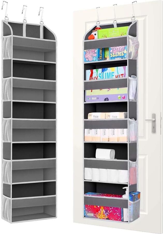 Furnibella -Set van 2 Hangorganizers voor Deur – 5 Vakken – Versterkte Vliesstof – Deurhanger voor Badkamer Kinderkamer of Slaapkamer – lichtgrijs– Ruimtebesparend Opbergsysteem