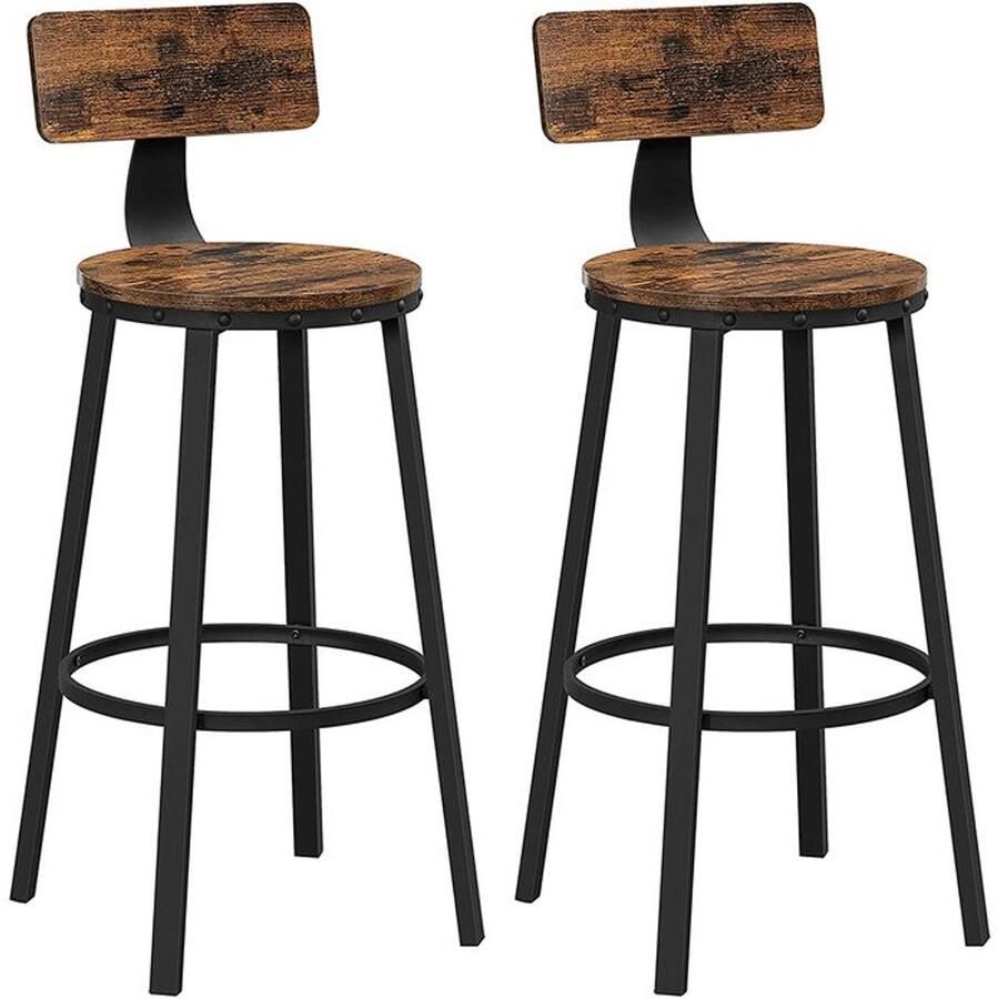 Furnibella -Set van 2 Industrieel Design Barkrukken – Vintage Bruin & Zwart