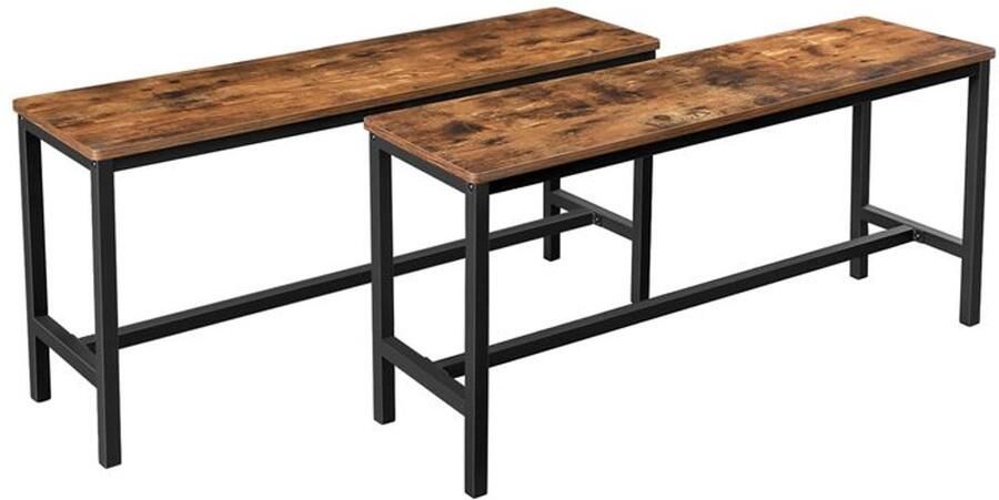 Furnibella -Set van 2 Industriële Banken – Vintage & Donkerbruin