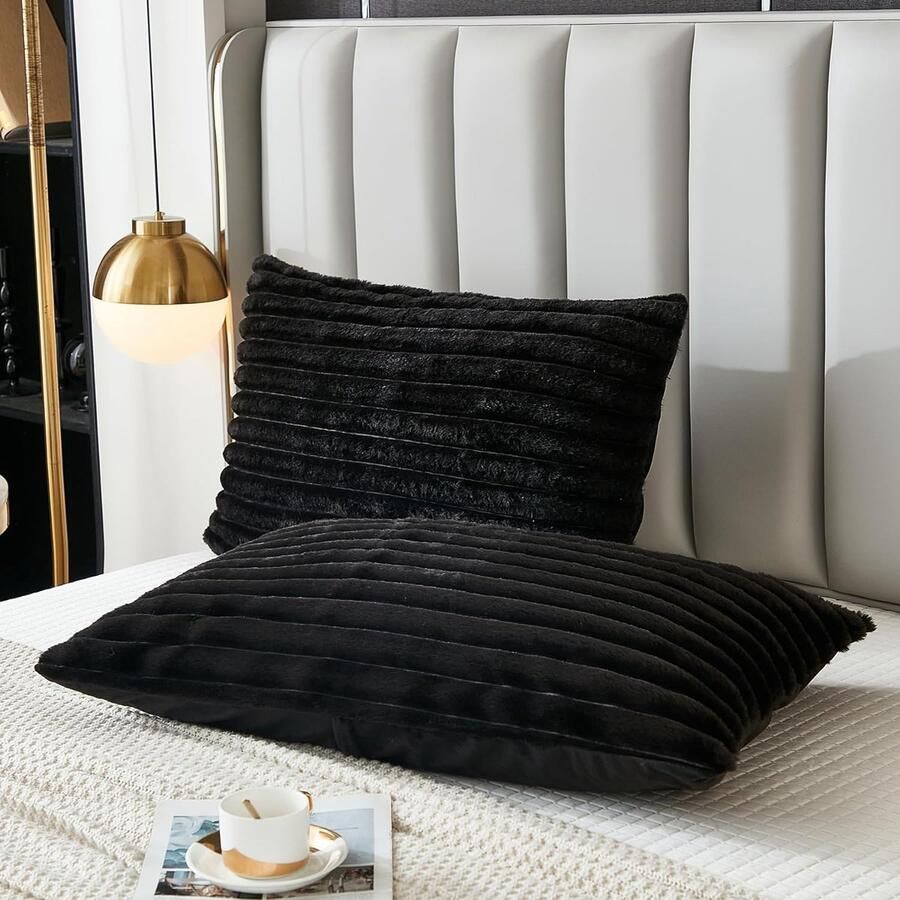 Furnibella -Set van 2 Kussenslopen – Zwart – 50x70 cm – Voor Bank Slaapkamer & Woonkamer – Sierkussens & Bankkussens – Zacht & Decoratief