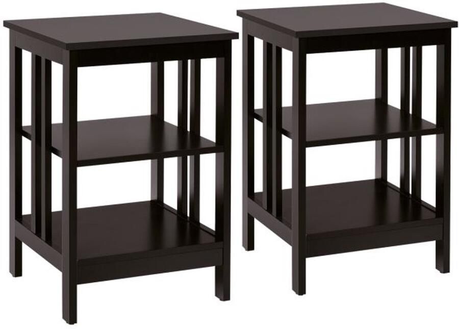 Furnibella -Set van 2 Nachtkastjes met 3 Niveaus – Multifunctionele Salontafel voor Slaapkamer (40 x 40 x 61 cm Koffie)