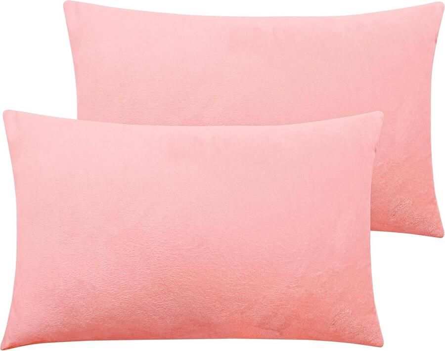 Furnibella -Set van 2 Roze Kussenslopen 50x70 cm – Zacht Pluche Fluweel – Wasbare Decoratieve Kussenhoezen voor Bank Slaapkamer of Woonkamer