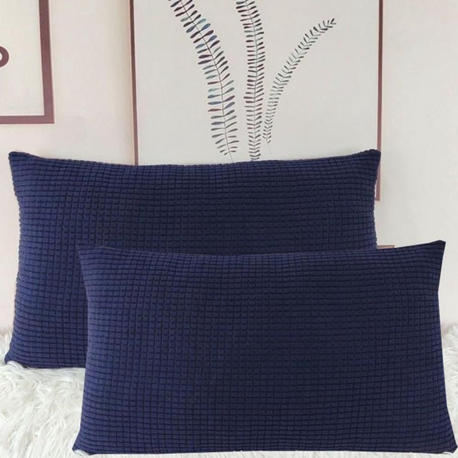 Furnibella -Set van 2 Stretch Kussenslopen 50x70 cm – Marineblauw Corduroy Sierkussenhoezen voor Bank of Bed Zacht & Duurzaam