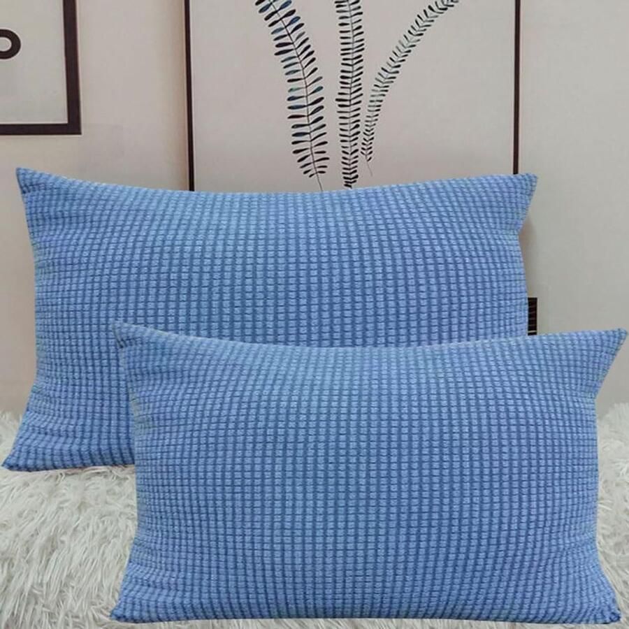Furnibella -Set van 2 Stretch Kussenslopen 50x70 cm – Misty Blue Corduroy Sierkussenhoezen voor Sofa of Bed Zacht & Duurzaam