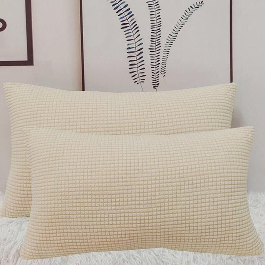 Furnibella Set van 2 Stretch Kussenslopen 50x70 cm – Mustard Yellow Corduroy Sierkussenhoezen voor Sofa of Bed Zacht & Duurzaam