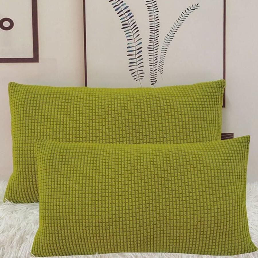 Furnibella -Set van 2 Stretch Kussenslopen 50x70 cm – Smaragdgroen Corduroy Sierkussenhoezen voor Sofa of Bed Zacht & Duurzaam