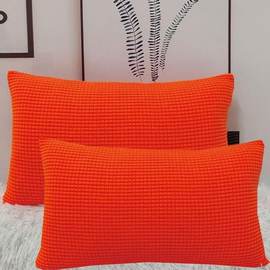 Furnibella -Set van 2 Stretch Kussenslopen 50x70 cm – Tangerine Rood Corduroy Sierkussenhoezen voor Bank of Bed Zacht & Stijlvol