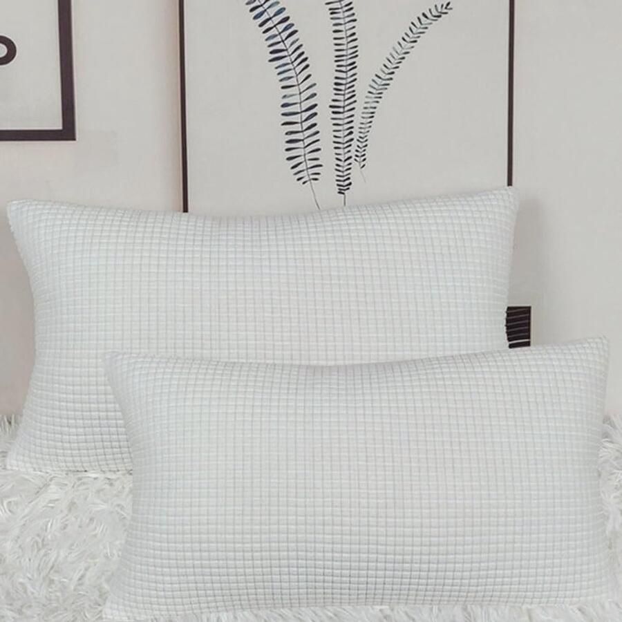 Furnibella -Set van 2 Stretch Kussenslopen 50x70 cm – Wit Corduroy Sierkussenhoezen voor Sofa of Bed Zacht & Duurzaam