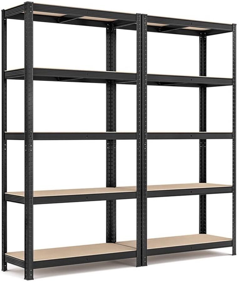 Furnibella _Set van 2 ZAWART kleurige Opbergrekken 5 Verstelbare MDF Legborden per Rek Draagvermogen tot 875 kg Afmetingen 90 x 40 x 180 cm