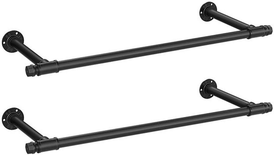 Furnibella _Set van 2 Zwarte Wand gemonteerde Kledingroedes – 30 x 84 x 7 cm – Industrieel & Ruimtebesparend