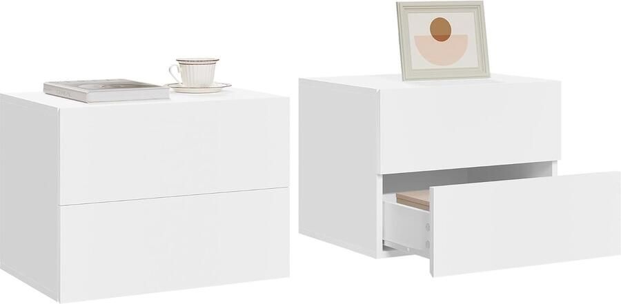 Furnibella Set van 2 Zwevende Nachtkastjes – Hangend Wandrek met Lade 40 x 30 x 30 cm Modern Wit